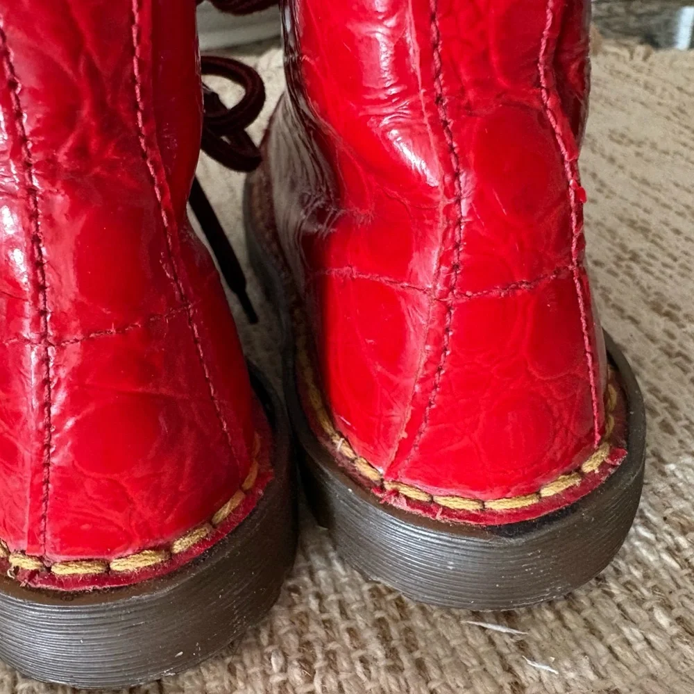 Dr Martens  kids Red Lace-Up Leather Boots
